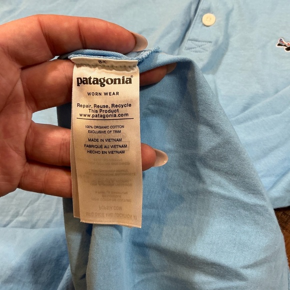 Patagonia Men’s Fitz Roy Trout Organic Cotton Polo Shirt – Bay Blue – Size Small - Picture 6 of 8